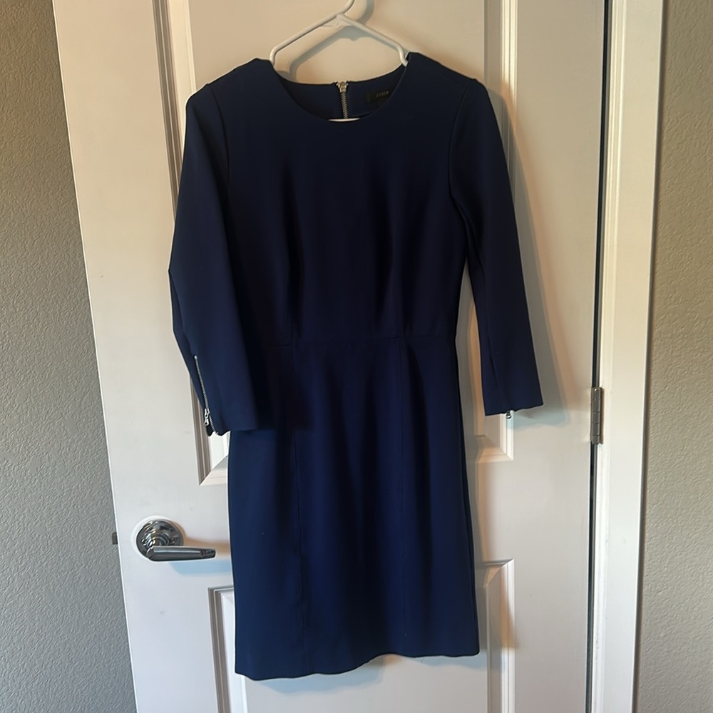 J. Crew Solid Blue Structured Knit Zip Sheath Dre… - image 4